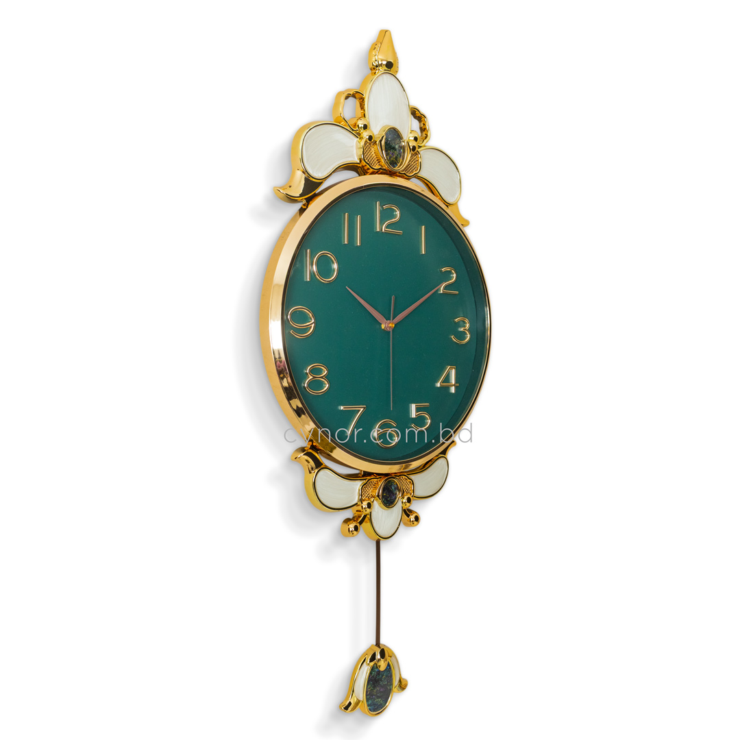 WC740-Green-Pendulum Wall Clock Green Dial Fiber Body Golden White Green Design (7)