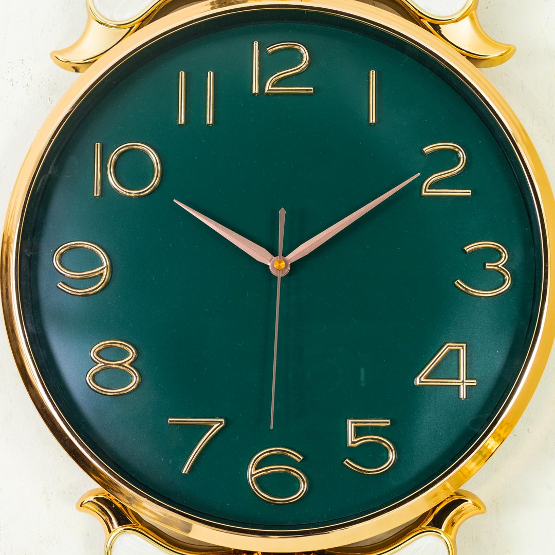 WC740-Green-Pendulum Wall Clock Green Dial Fiber Body Golden White Green Design (8)