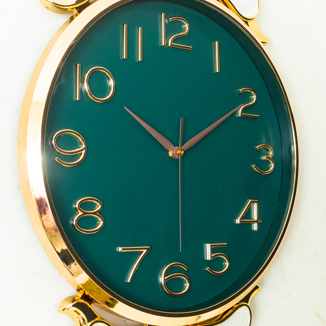 WC740-Green-Pendulum Wall Clock Green Dial Fiber Body Golden White Green Design (9)