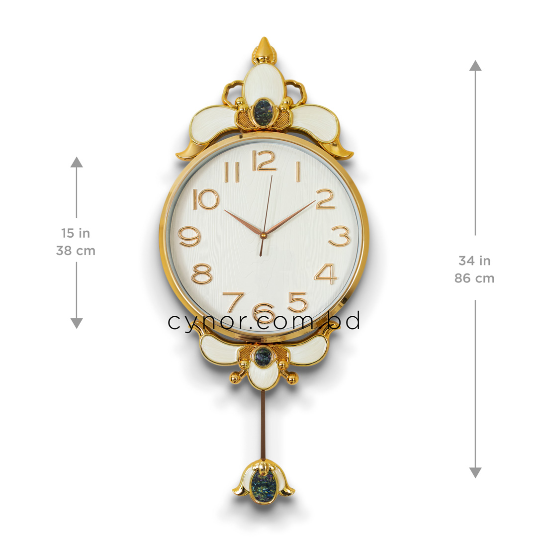 WC740-White-Pendulum Wall Clock Glass Dial Fiber Body Golden White Design (4)
