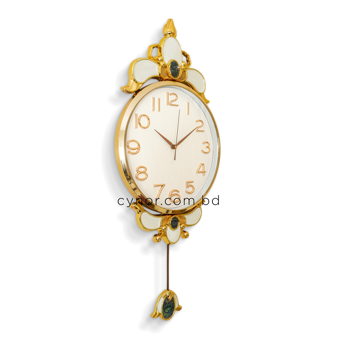 WC740-White-Pendulum Wall Clock Glass Dial Fiber Body Golden White Design (5)