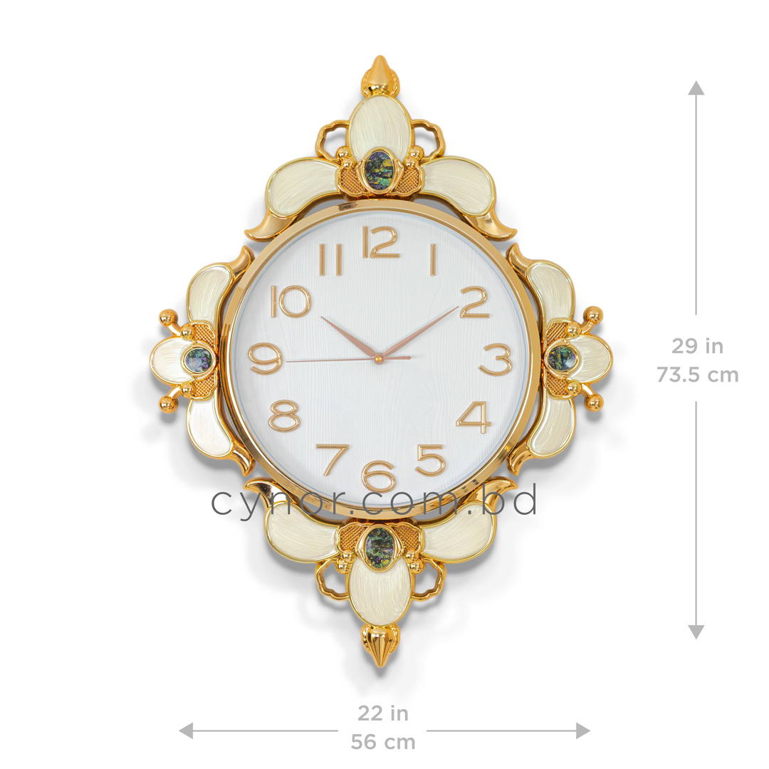 WC742-White-Ornamental Wall Clock White Dial Fiber Body Golden Green Decorative Finish (3)