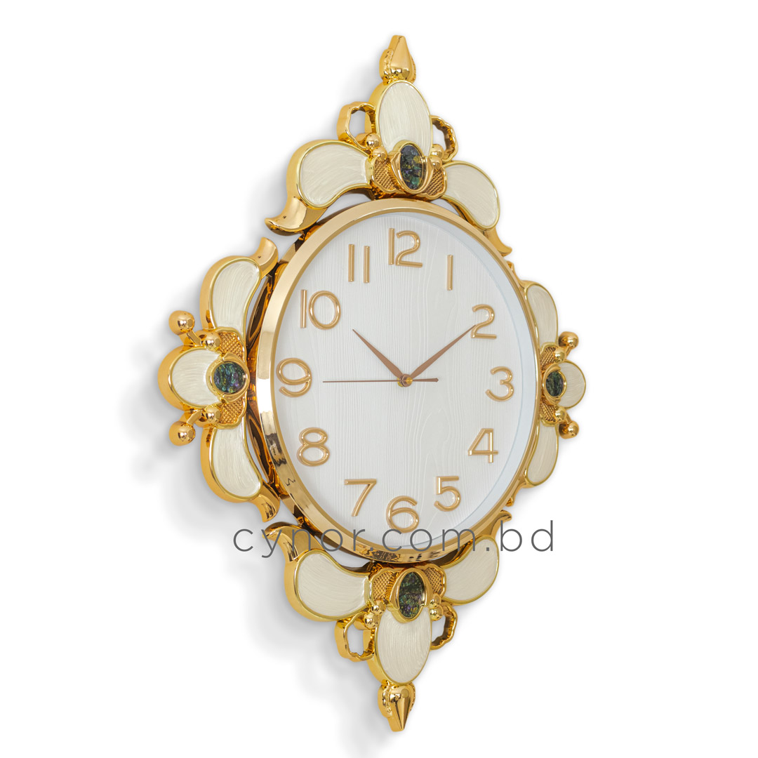 WC742-White-Ornamental Wall Clock White Dial Fiber Body Golden Green Decorative Finish (4)