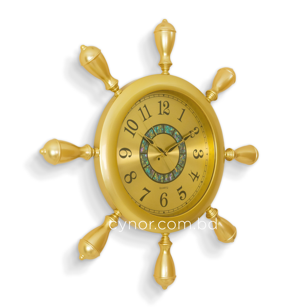 WC743-Nautical Design Wall Clock Glass Dial Golden Fiber Body (4)