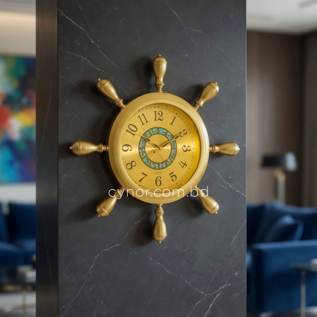WC743-Nautical Design Wall Clock Glass Dial Golden Fiber Body (8)