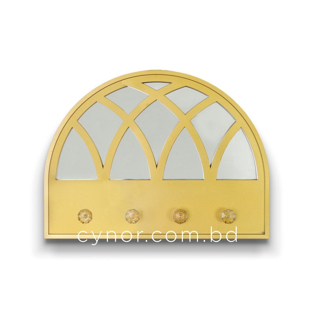 WR691-2-Arched Mirror Key Holder Golden Cathedral Window Design 4 Crystal Hooks (3)