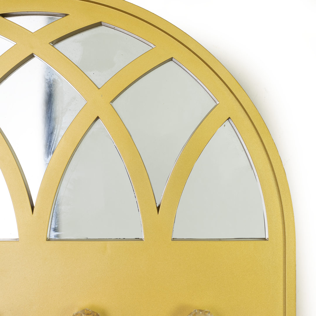 WR691-2-Arched Mirror Key Holder Golden Cathedral Window Design 4 Crystal Hooks (5)