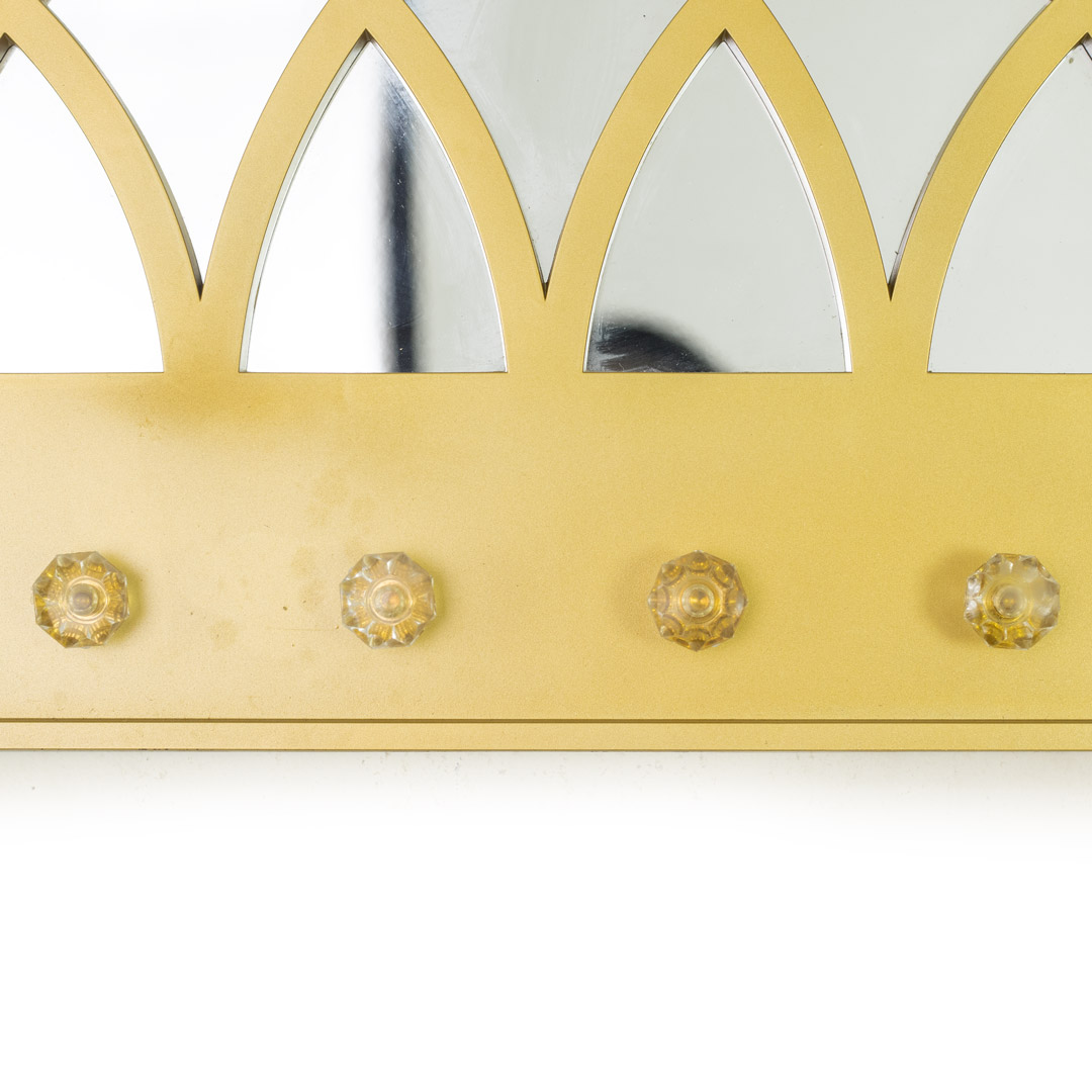 WR691-2-Arched Mirror Key Holder Golden Cathedral Window Design 4 Crystal Hooks (7)