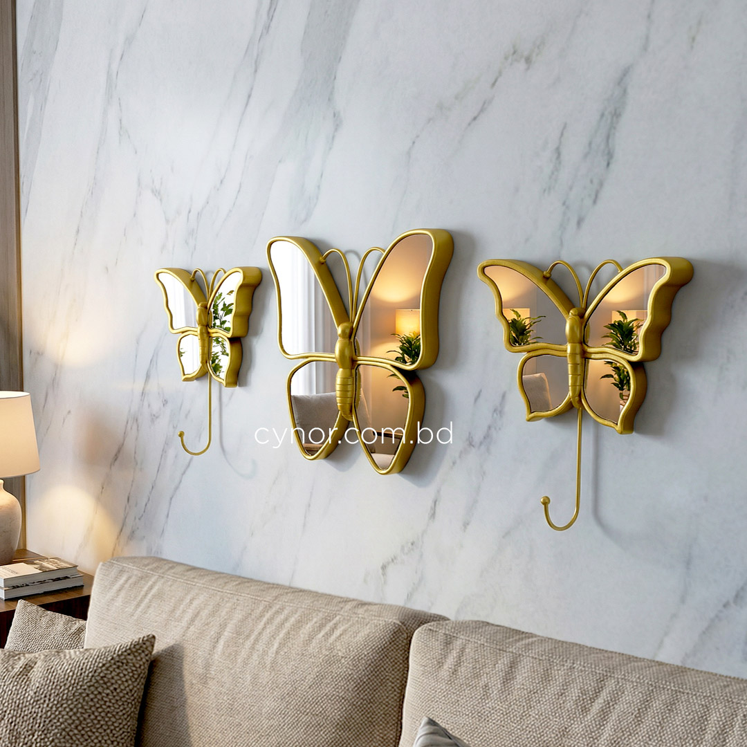 WR705-Golden Butterfly Mirror Wall Art 3 Piece Set Fiber Decor (1)