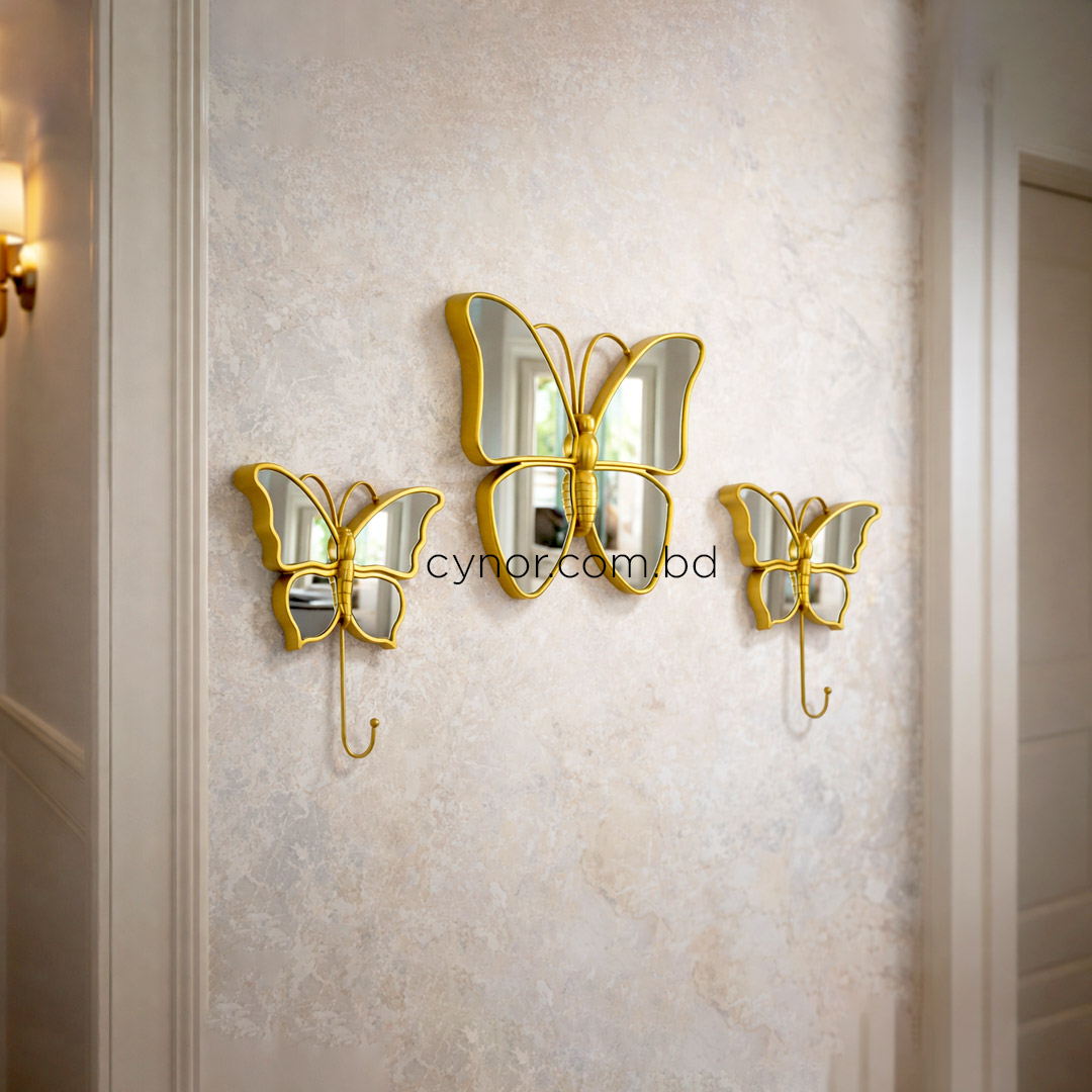 WR705-Golden Butterfly Mirror Wall Art 3 Piece Set Fiber Decor (10)