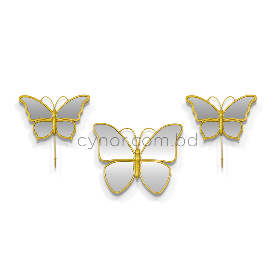 WR705-Golden Butterfly Mirror Wall Art 3 Piece Set Fiber Decor (2)