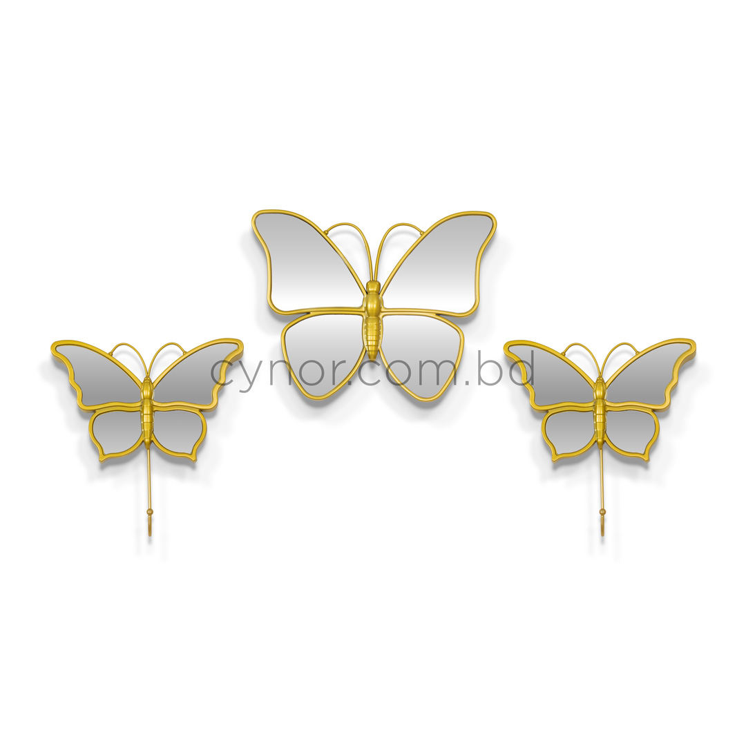 WR705-Golden Butterfly Mirror Wall Art 3 Piece Set Fiber Decor (3)
