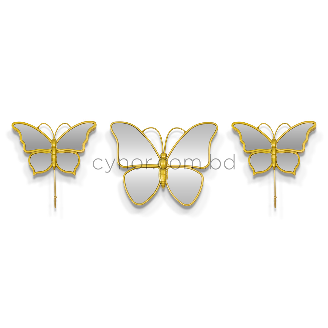 WR705-Golden Butterfly Mirror Wall Art 3 Piece Set Fiber Decor (5)