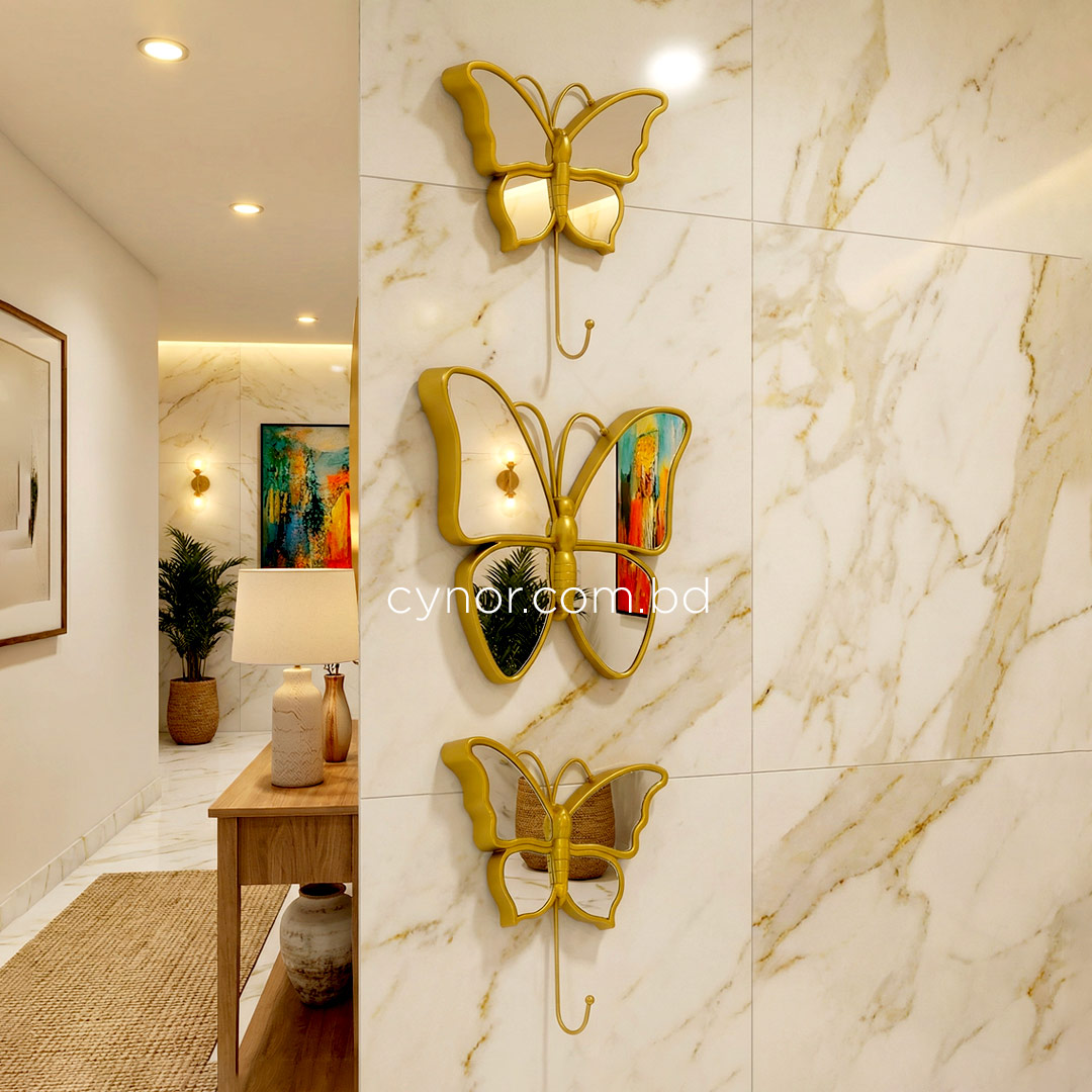 WR705-Golden Butterfly Mirror Wall Art 3 Piece Set Fiber Decor (9)