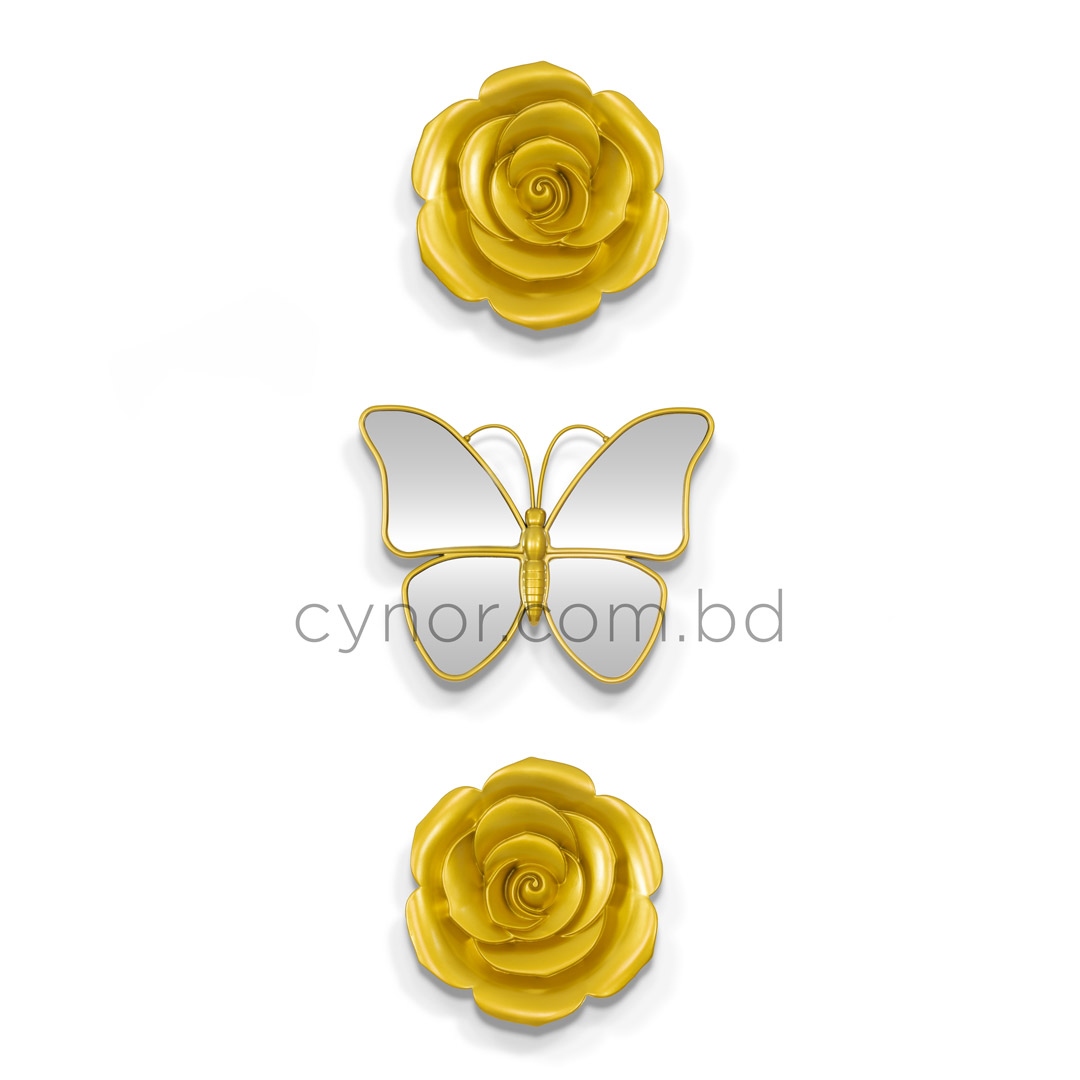 WR706-Golden Butterfly Mirror Wall Art Flower Design 3 Piece Fiber Decor Set (6)