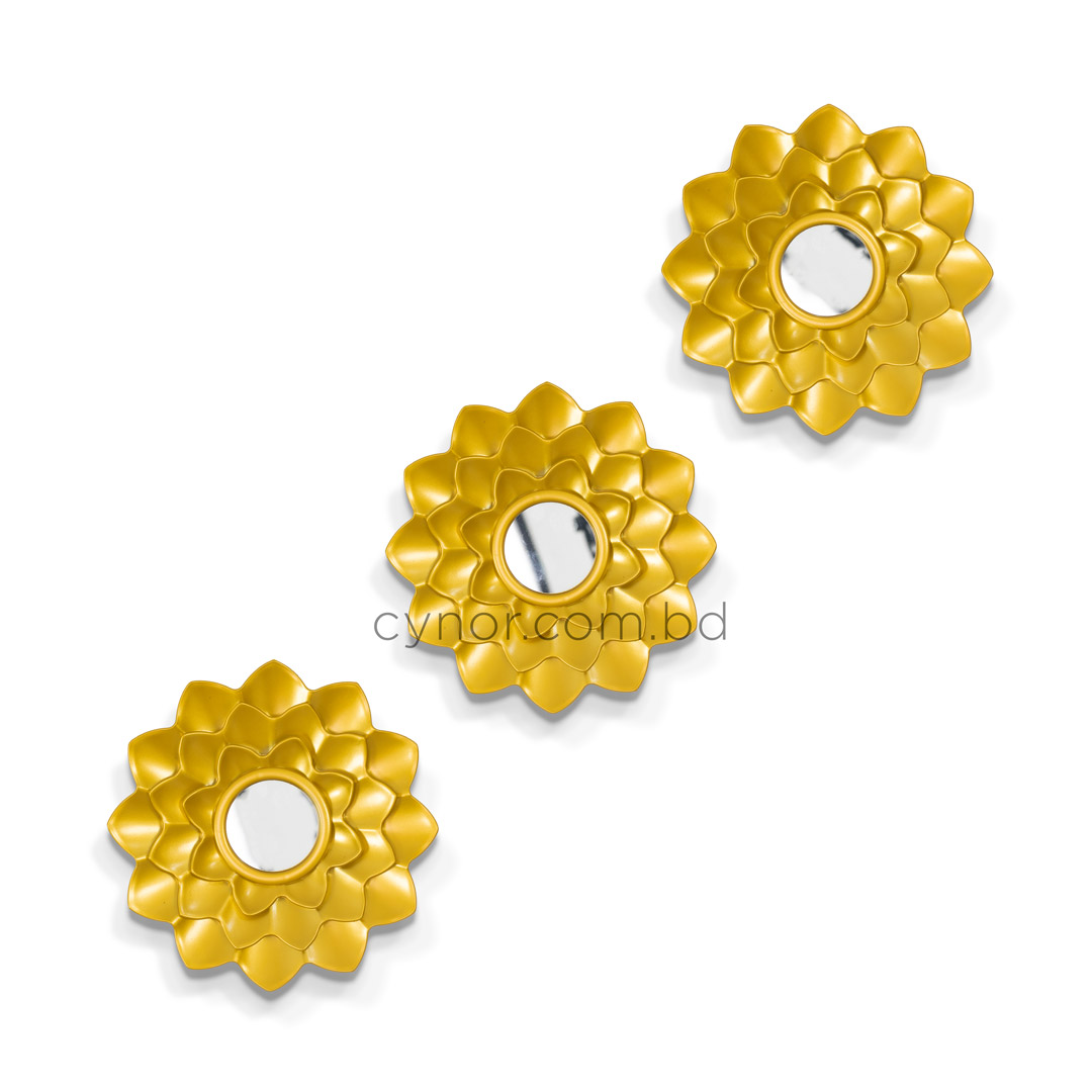 WR707-3 Piece Golden Floral Mirror Wall Decor Set Fiber Decorative Accents (4)