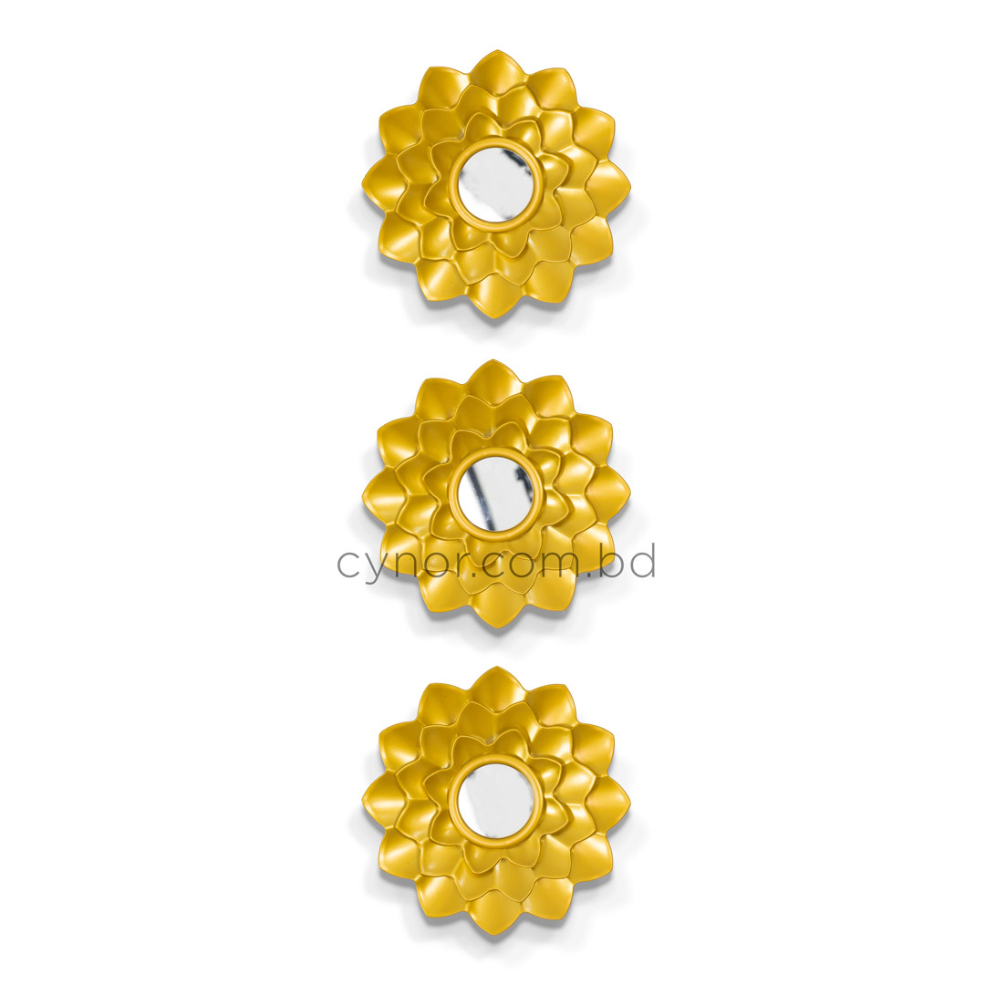 WR707-3 Piece Golden Floral Mirror Wall Decor Set Fiber Decorative Accents (5)