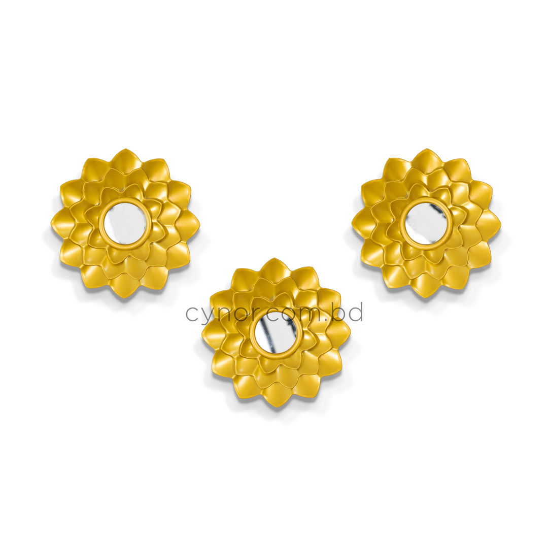 WR707-3 Piece Golden Floral Mirror Wall Decor Set Fiber Decorative Accents (6)