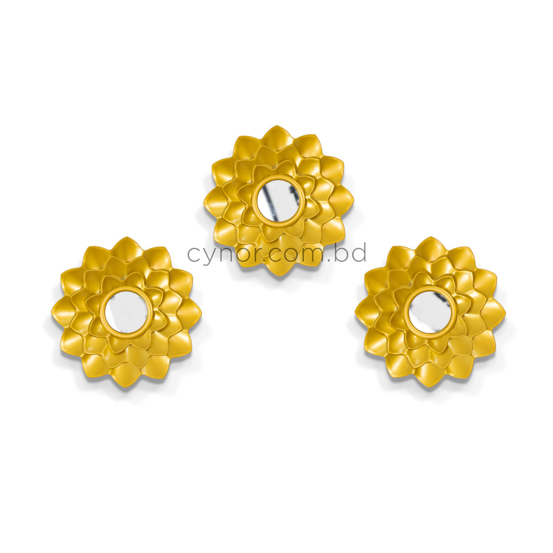 WR707-3 Piece Golden Floral Mirror Wall Decor Set Fiber Decorative Accents (7)