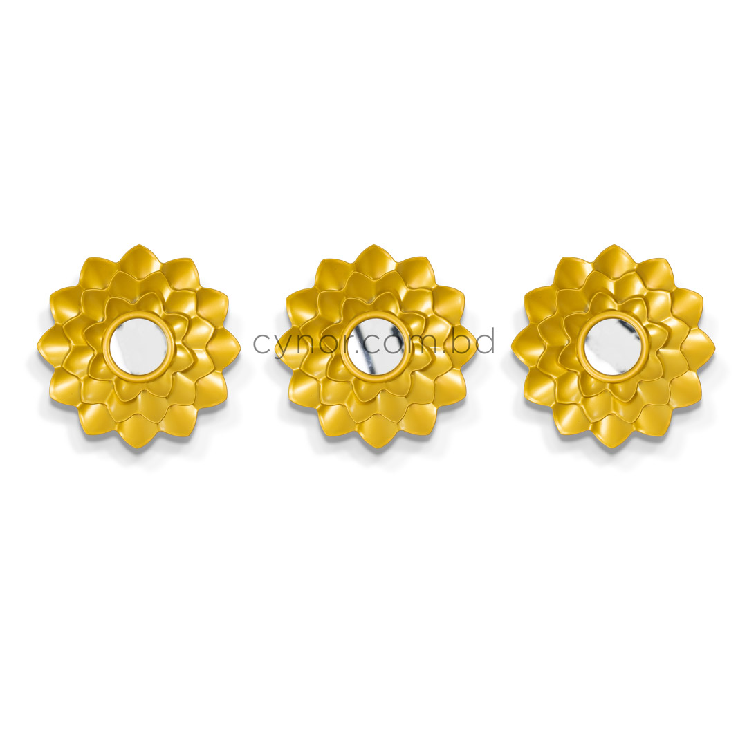 WR707-3 Piece Golden Floral Mirror Wall Decor Set Fiber Decorative Accents (8)