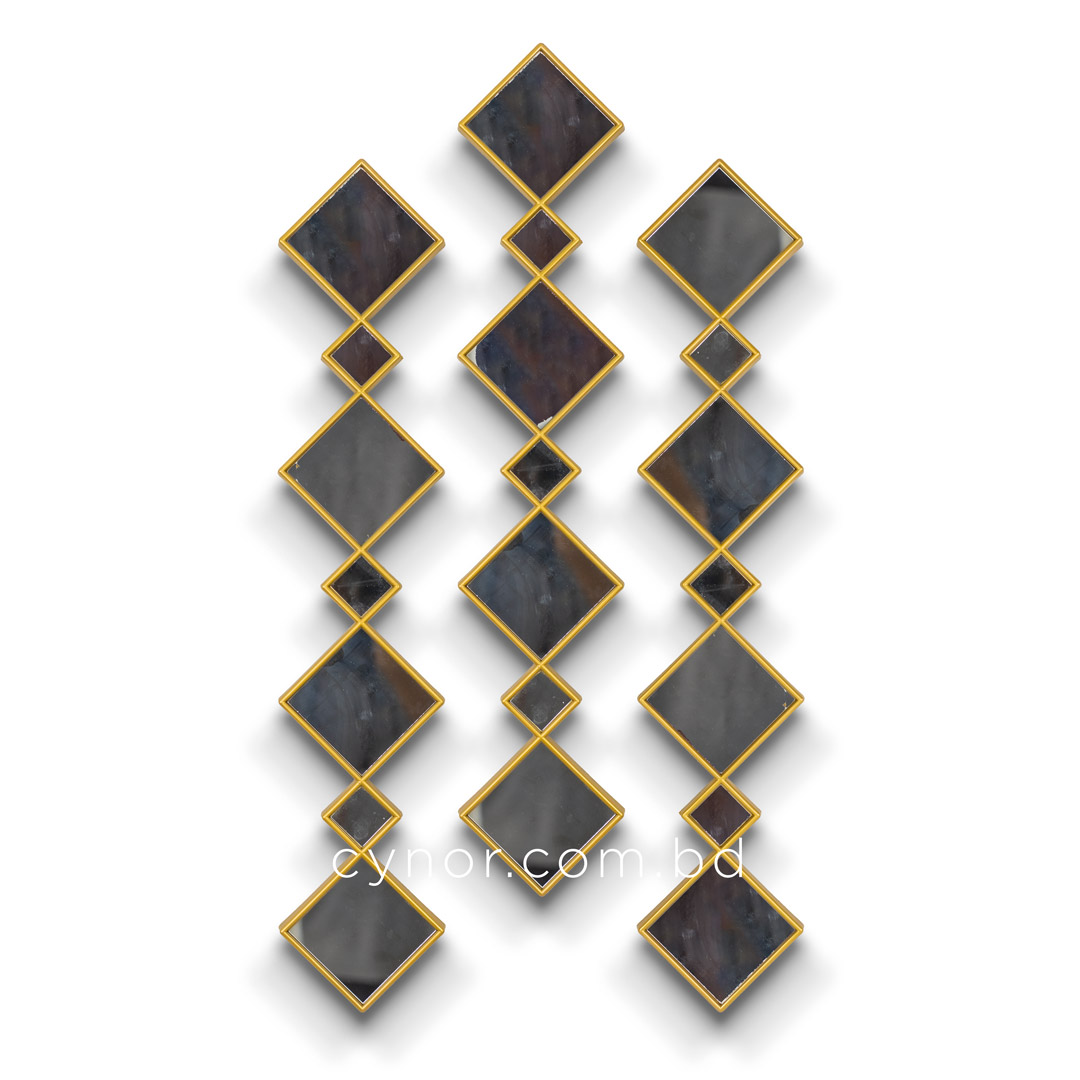 WR708-Diamond Shape 3 Piece Wall Mirror Set Golden Fiber Frame (2)