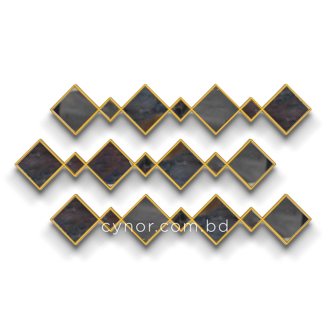 WR708-Diamond Shape 3 Piece Wall Mirror Set Golden Fiber Frame (3)