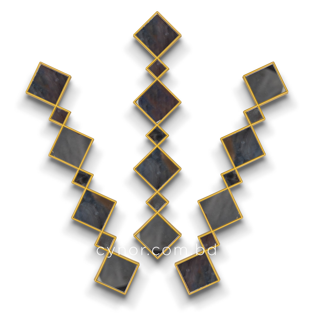WR708-Diamond Shape 3 Piece Wall Mirror Set Golden Fiber Frame (4)