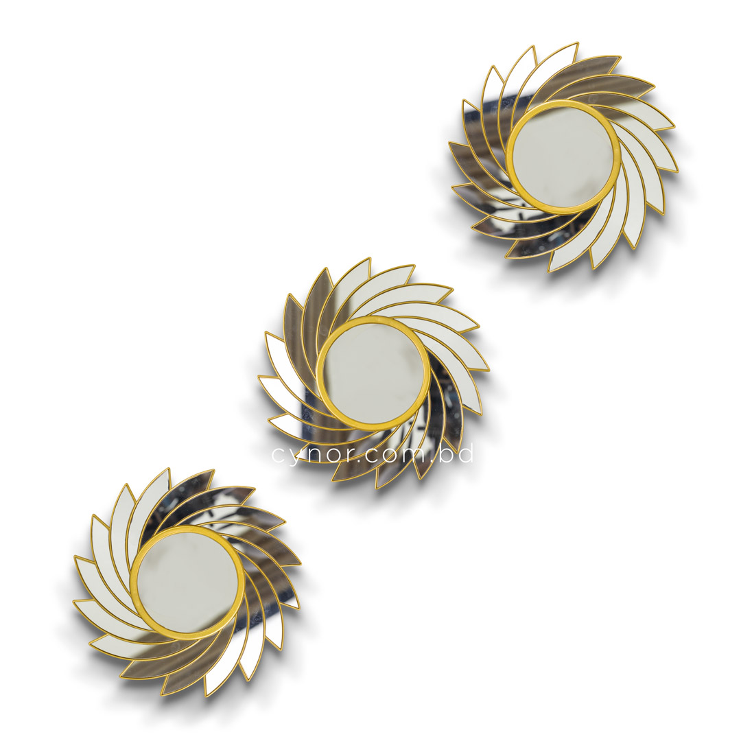 WR709-3 Piece Golden Sunburst Mirror Wall Decor Set Fiber Decorative Accents (2)