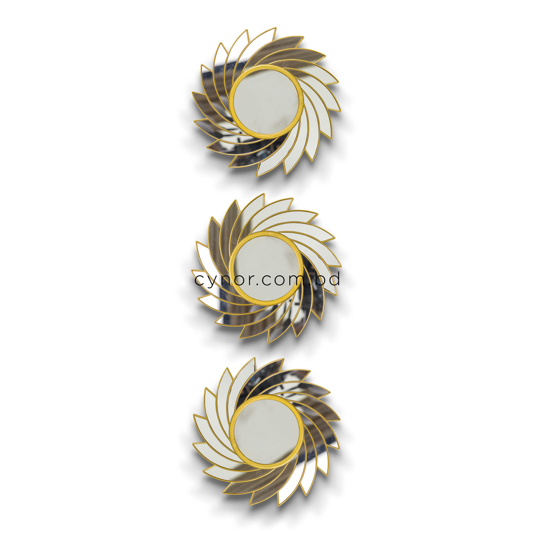 WR709-3 Piece Golden Sunburst Mirror Wall Decor Set Fiber Decorative Accents (3)