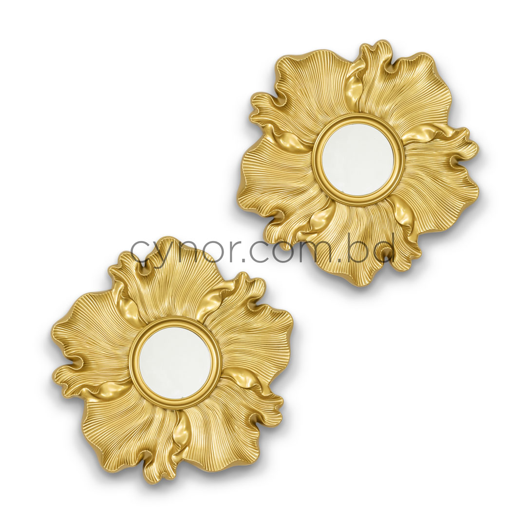 WR710-Blooming Floral 2 Piece Wall Mirror Set Golden Fiber (2)