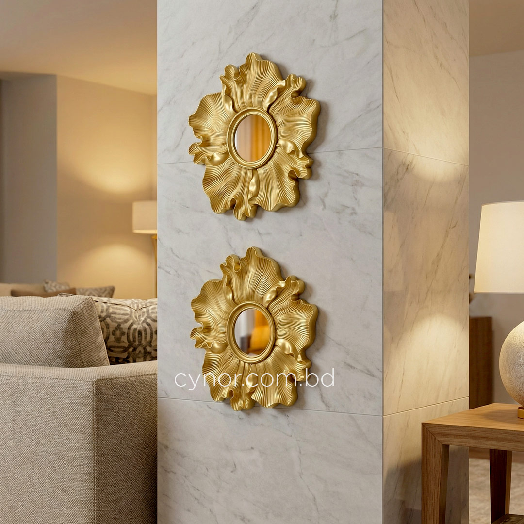 WR710-Blooming Floral 2 Piece Wall Mirror Set Golden Fiber (7)