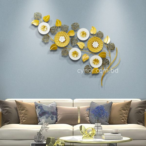 Botanical Leaf Metal Wall Decor Gold Black White Finish