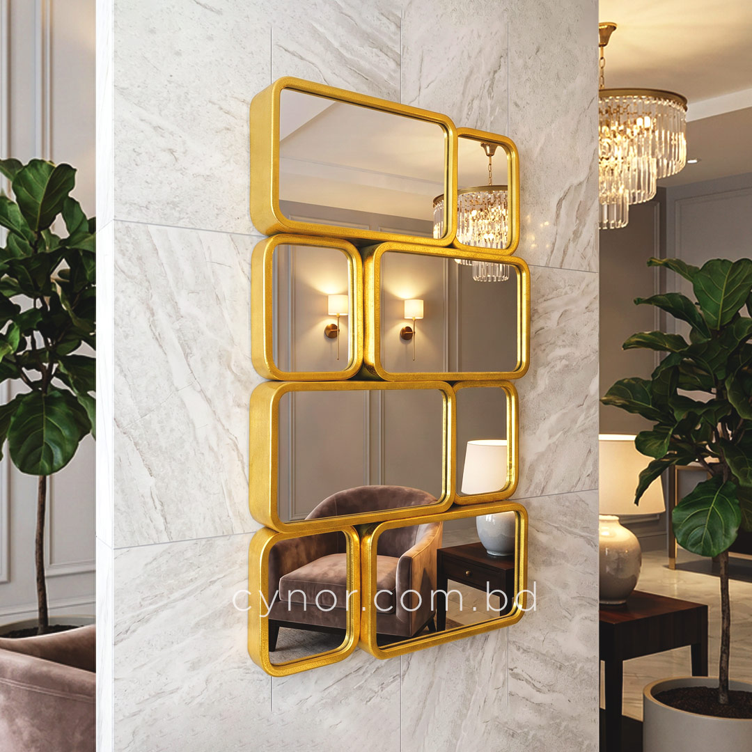 WR713-Luxury Golden Geometric Multi Panel Wall Mirror Modern Metal Frame Decor (1)
