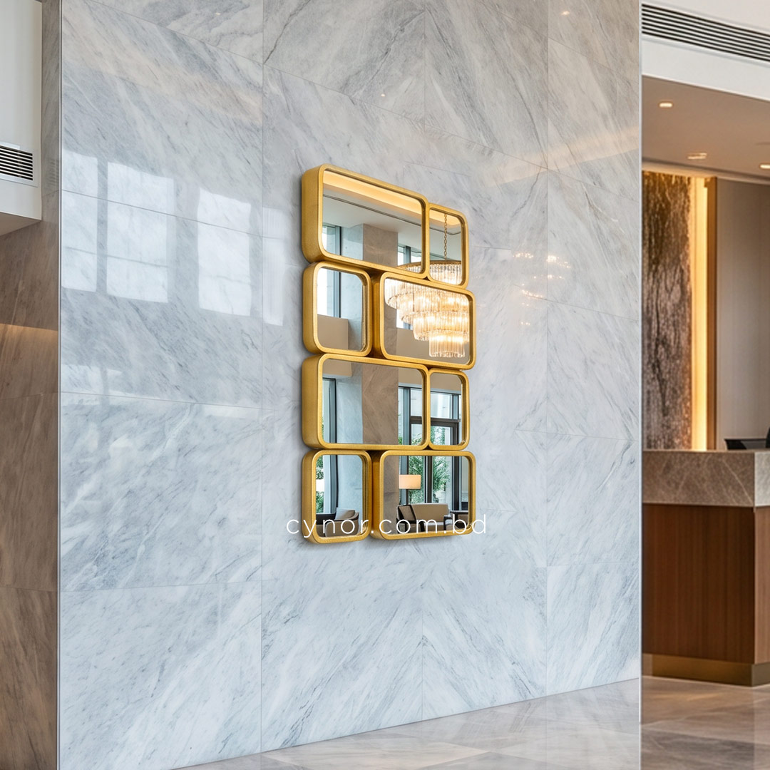 WR713-Luxury Golden Geometric Multi Panel Wall Mirror Modern Metal Frame Decor (2)