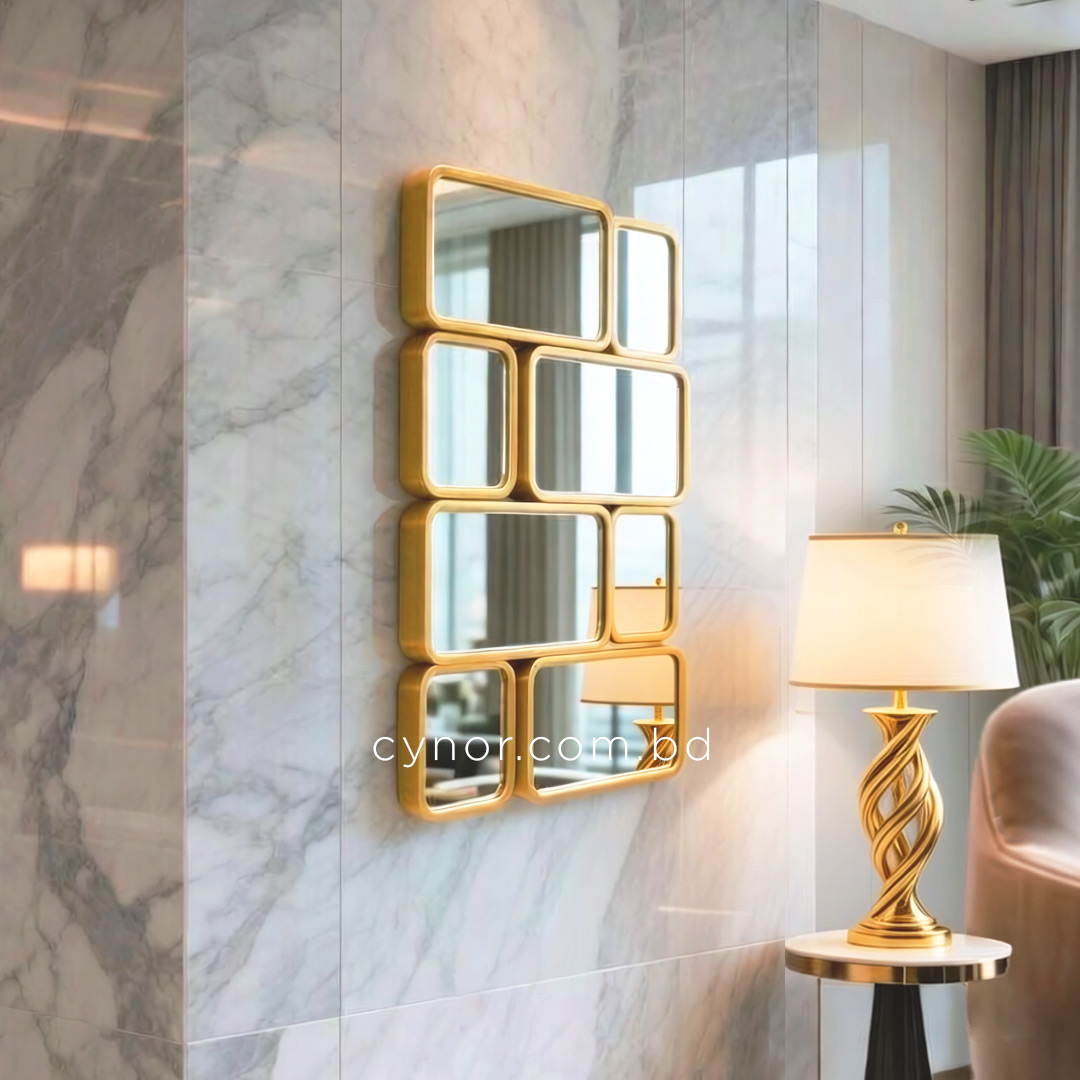 WR713-Luxury Golden Geometric Multi Panel Wall Mirror Modern Metal Frame Decor (3)