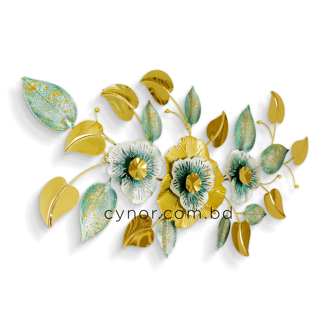 WR714-Golden Green Botanical Leaf Design Stainless Steel Metal Wall Decor (3)