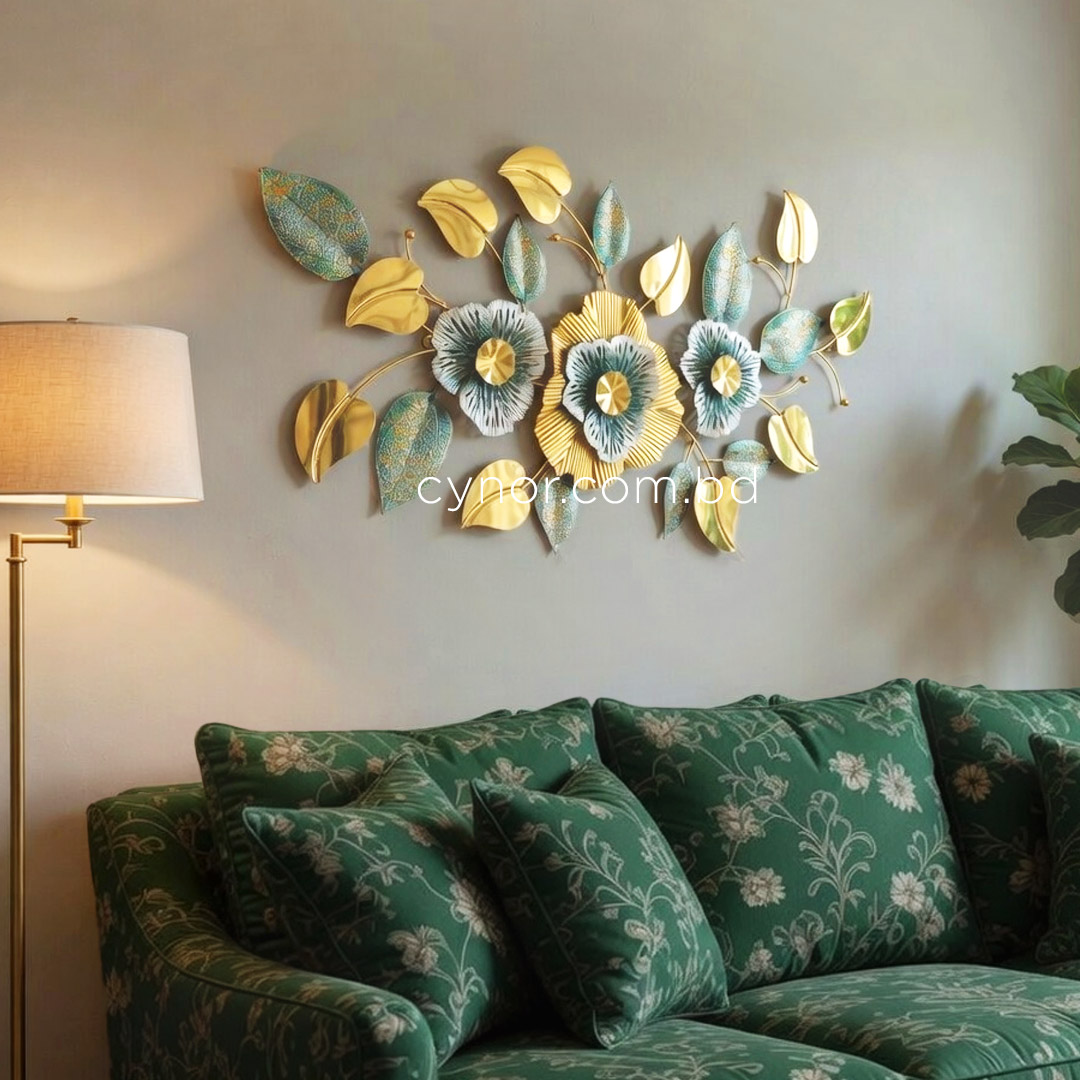 WR714-Golden Green Botanical Leaf Design Stainless Steel Metal Wall Decor (8)