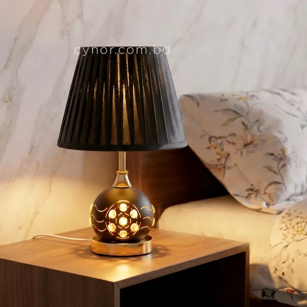 TL390-1-Metal Table Lamp with Crystal Stones Black Golden Body and Black Fabric Shade (2)