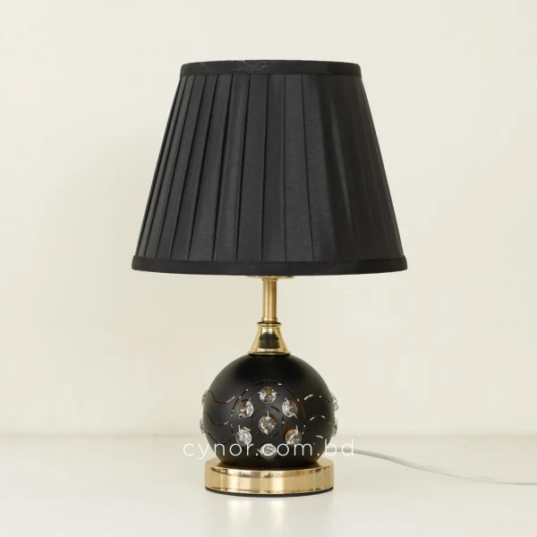 TL390-1-Metal Table Lamp with Crystal Stones Black Golden Body and Black Fabric Shade (3)