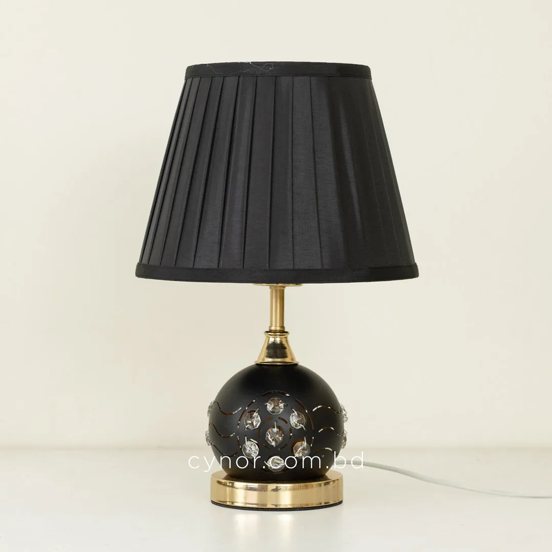TL390-1-Metal Table Lamp with Crystal Stones Black Golden Body and Black Fabric Shade (3) TL390-1-Metal Table Lamp with Crystal Stones Black Golden Body and Black Fabric Shade (3)