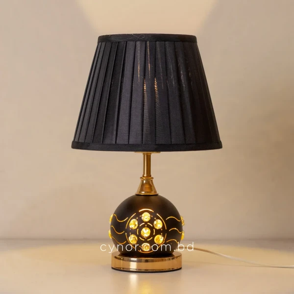 TL390-1-Metal Table Lamp with Crystal Stones Black Golden Body and Black Fabric Shade (4)