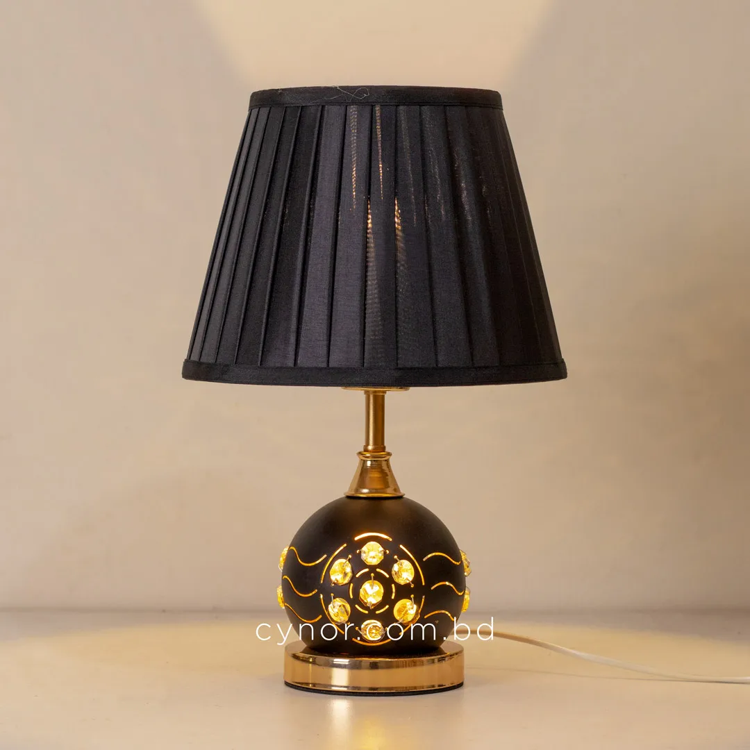 TL390-1-Metal Table Lamp with Crystal Stones Black Golden Body and Black Fabric Shade (4) TL390-1-Metal Table Lamp with Crystal Stones Black Golden Body and Black Fabric Shade (4)