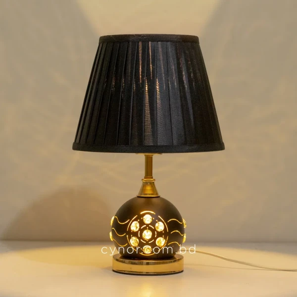 TL390-1-Metal Table Lamp with Crystal Stones Black Golden Body and Black Fabric Shade (5)