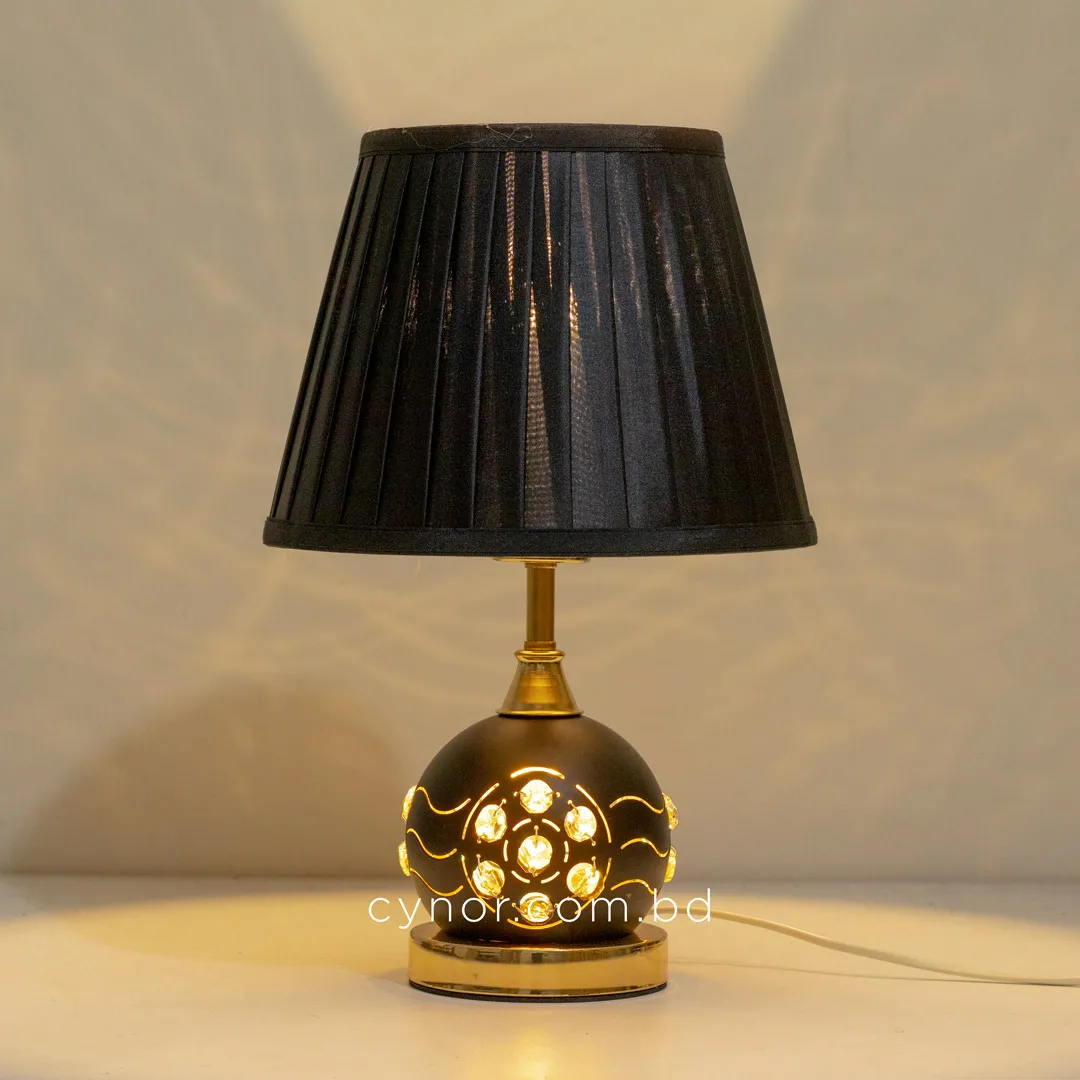 TL390-1-Metal Table Lamp with Crystal Stones Black Golden Body and Black Fabric Shade (5) TL390-1-Metal Table Lamp with Crystal Stones Black Golden Body and Black Fabric Shade (5)