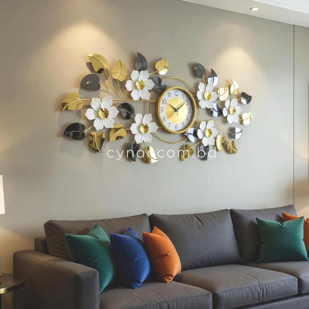 WC746-Decorative Botanical Wall Clock Glossy Stainless Steel Golden White Design (10) WC746-Decorative Botanical Wall Clock Glossy Stainless Steel Golden White Design (10)
