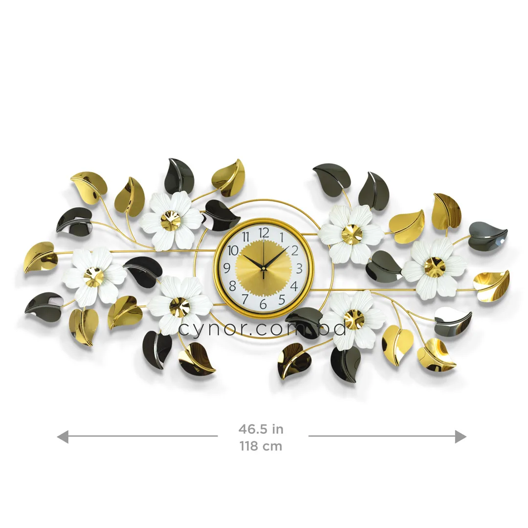 WC746-Decorative Botanical Wall Clock Glossy Stainless Steel Golden White Design (2) WC746-Decorative Botanical Wall Clock Glossy Stainless Steel Golden White Design (2)