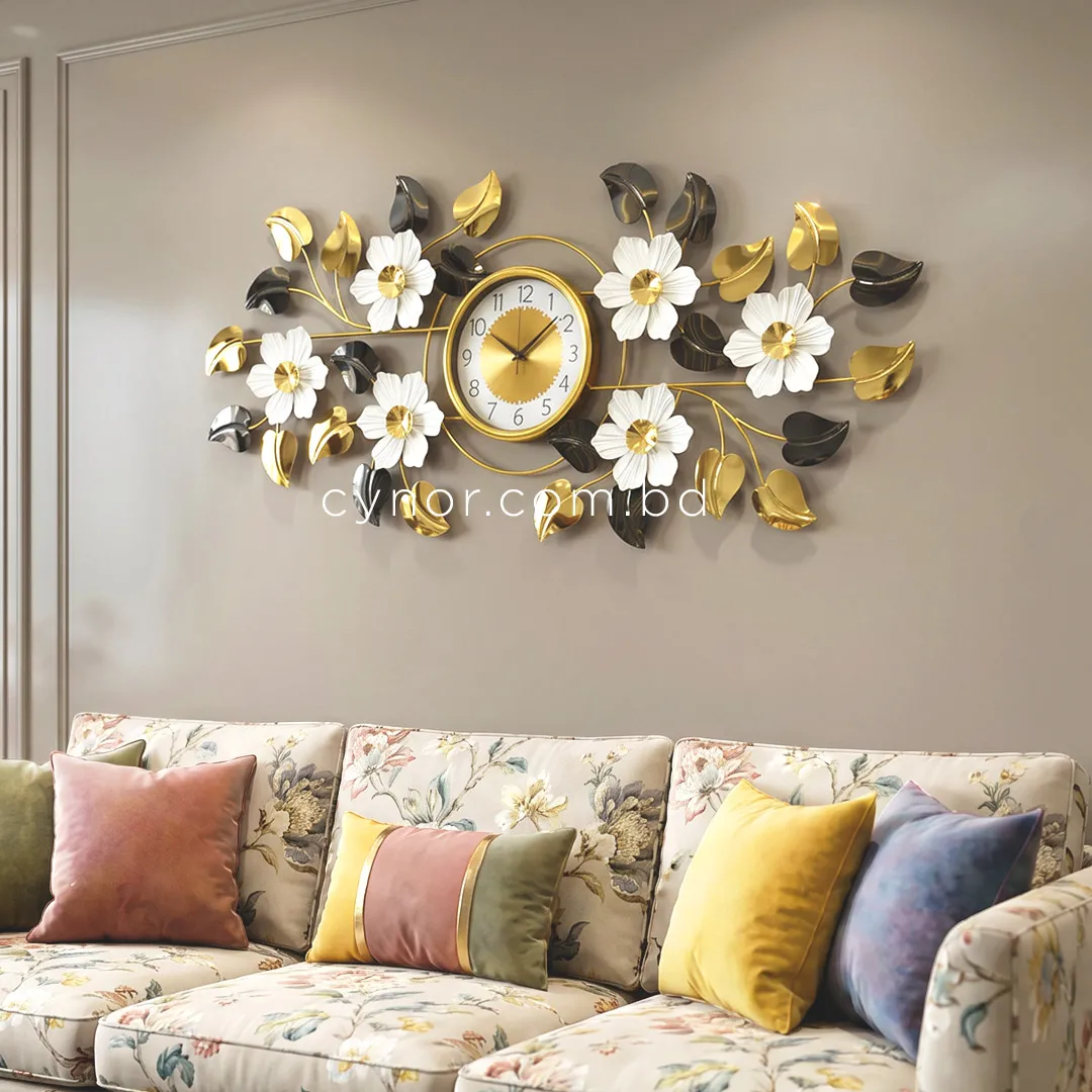 WC746-Decorative Botanical Wall Clock Glossy Stainless Steel Golden White Design (9) WC746-Decorative Botanical Wall Clock Glossy Stainless Steel Golden White Design (9)