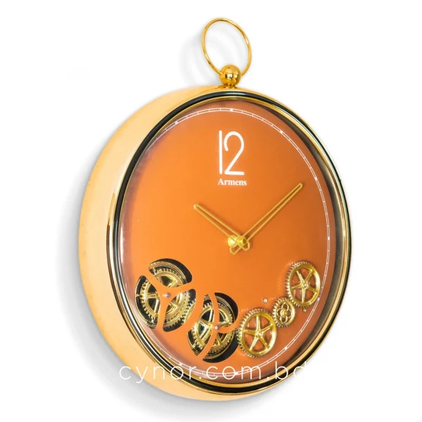 WC748-Orange-Mechanical Gear Design Quartz Wall Clock Metal Body Glass Dial (5)