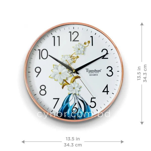 WC749-4-Modern Abstract Wall Clock Blue Vase White Blossom Rose Gold Fiber Frame (2)