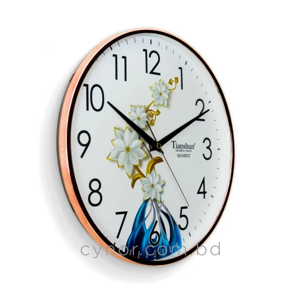WC749-4-Modern Abstract Wall Clock Blue Vase White Blossom Rose Gold Fiber Frame (3)